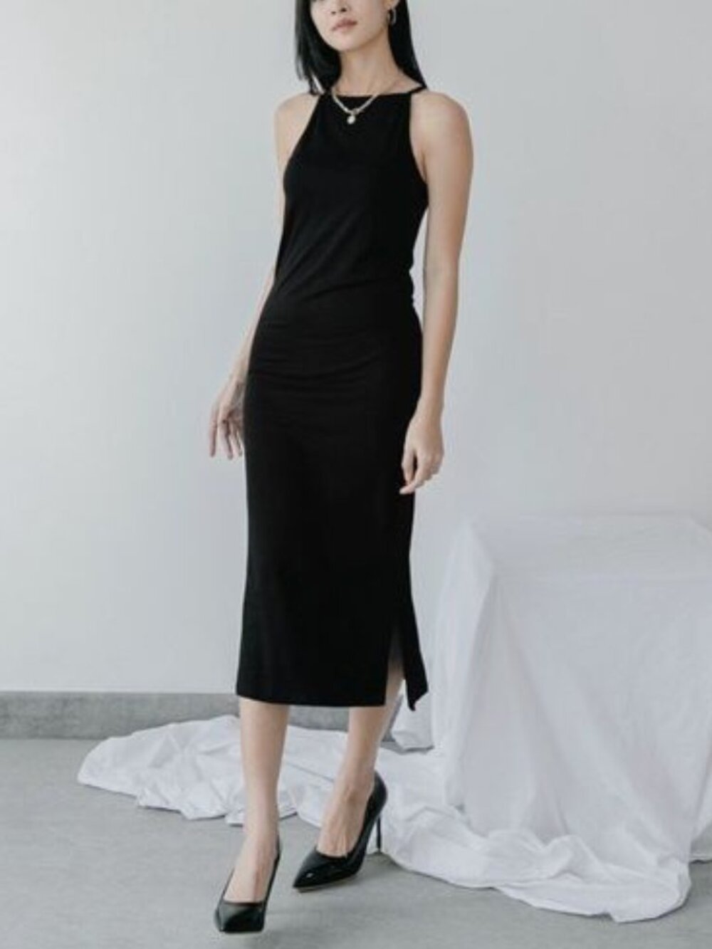 NWT Zara Black High Neck Bodycon Midi Dress